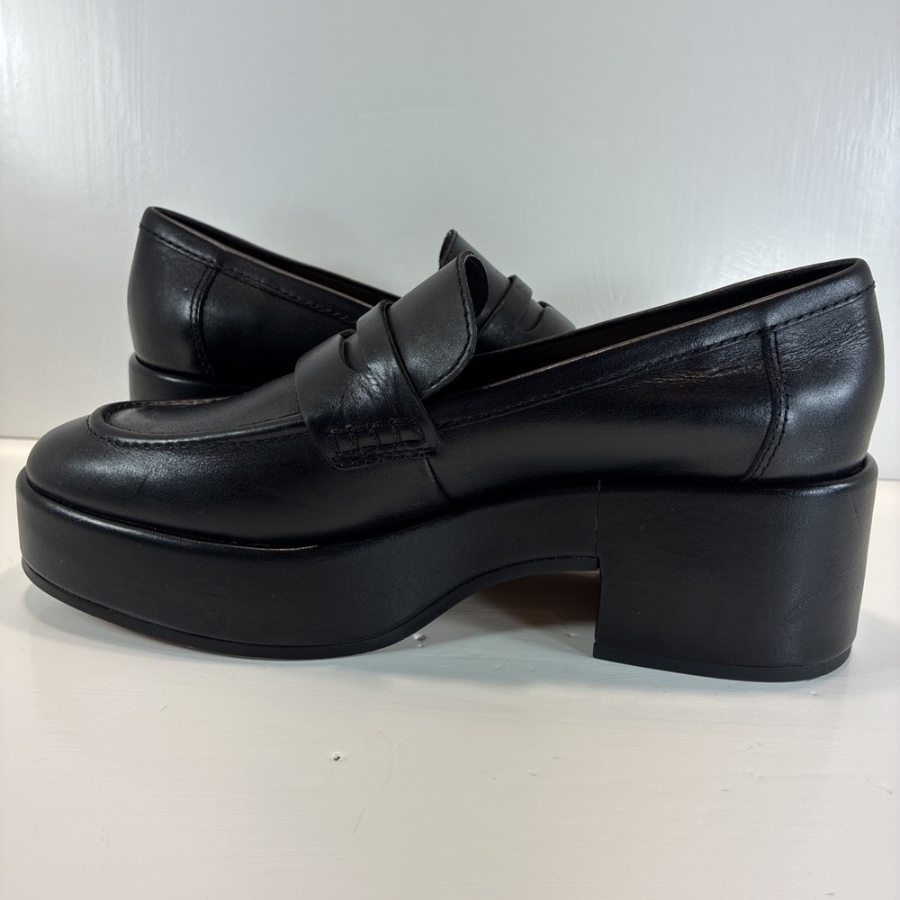 Women's 7.5 Shoes Dolce Vita Black Leather Yanni Platform Penny Loafers Mint - Picture 11 of 15